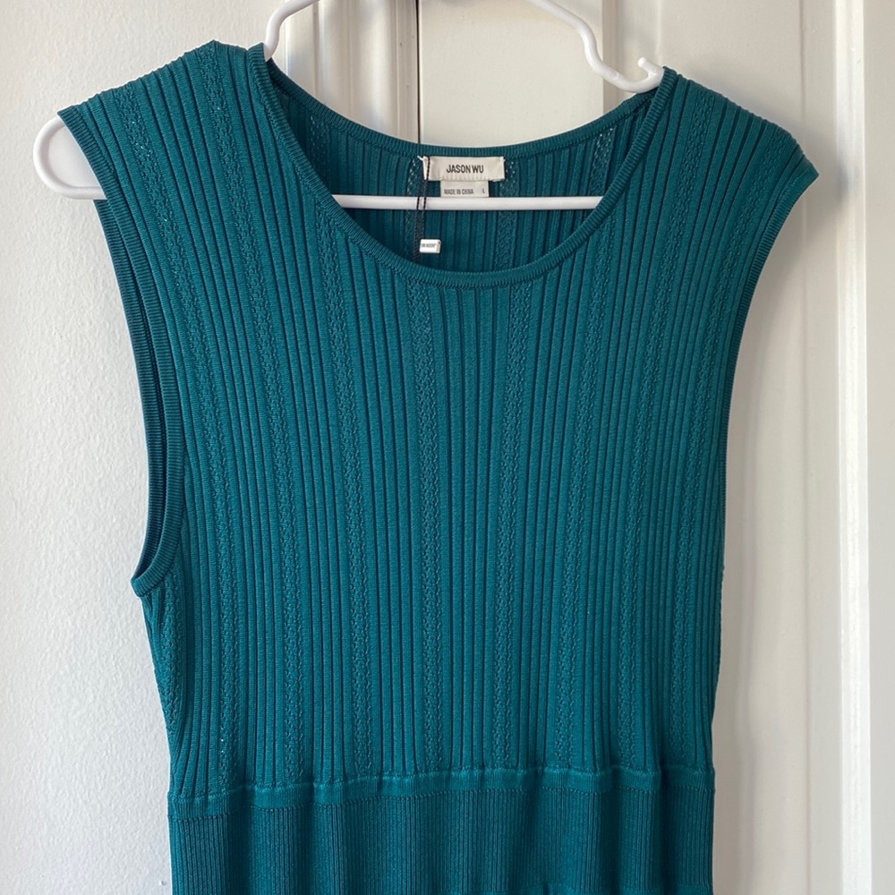 ✨JASON WU ✨spruce green open-weave knit dress